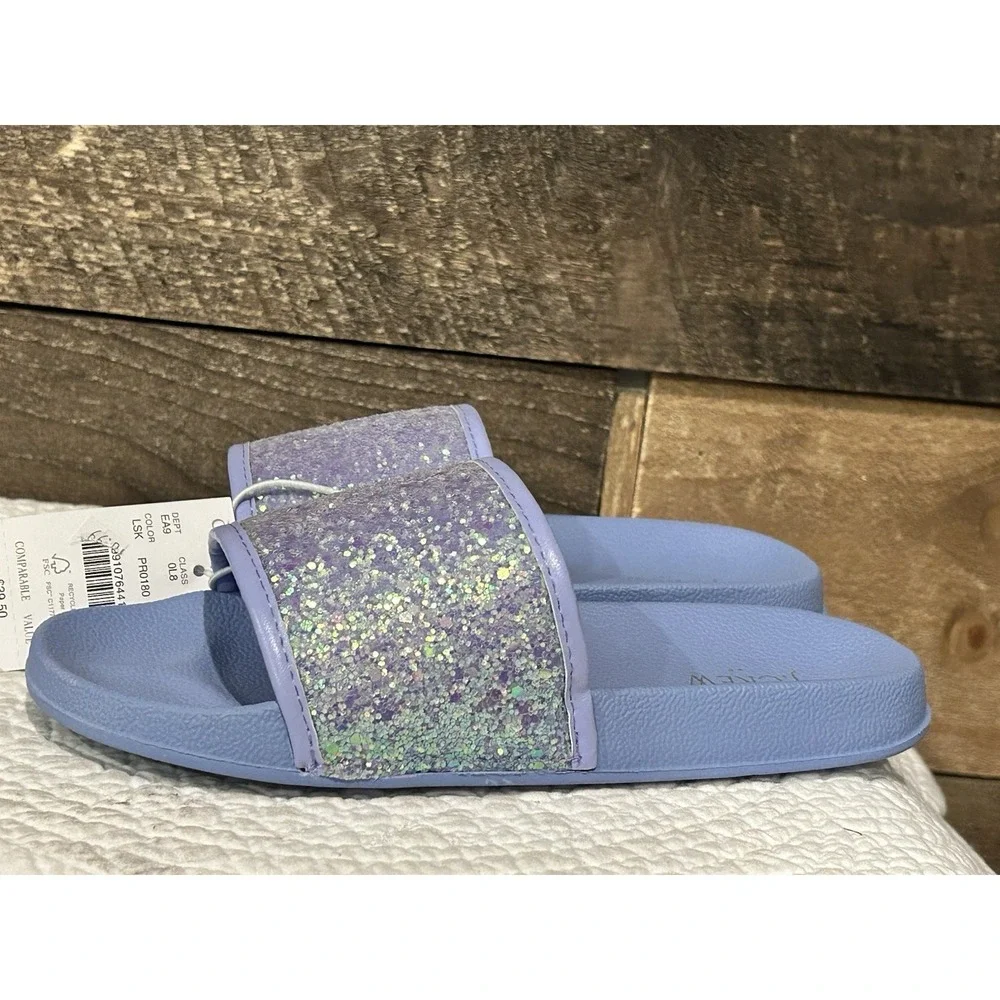 NWT Crewcuts Glitter Slides Size 2‎ Purple Sparkle Slip Ons